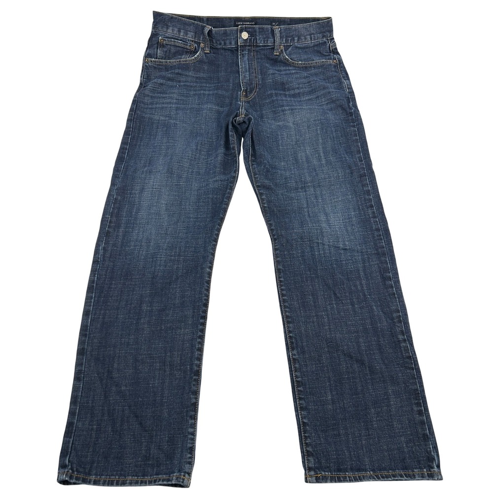 Lucky Brand 329 Classic Straight Jeans Mens 34x32 Dark Wash Blue Stretch Denim